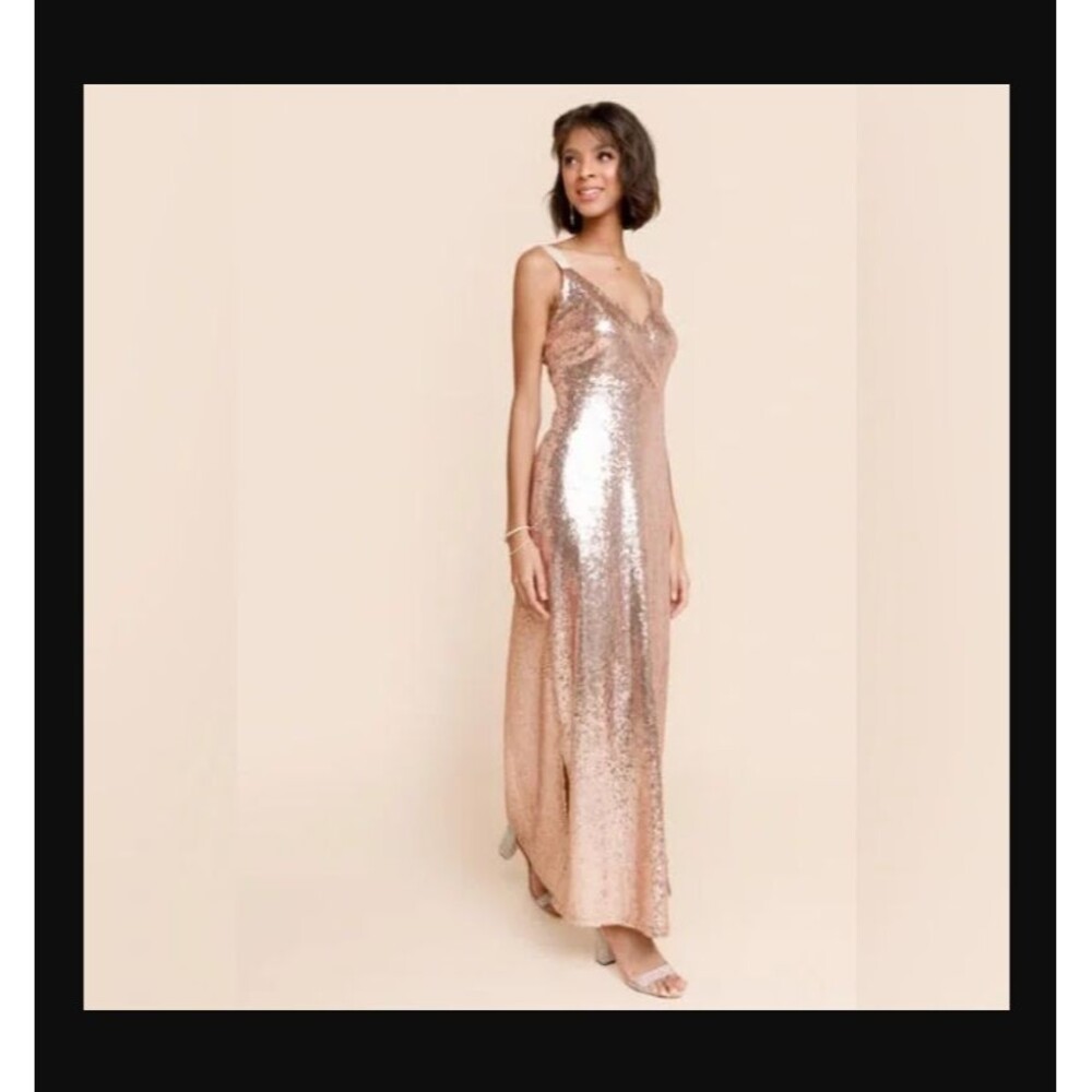 Francesca's Collections Dress Small Gold Sequined Maxi Madeline Gown Gala Prom